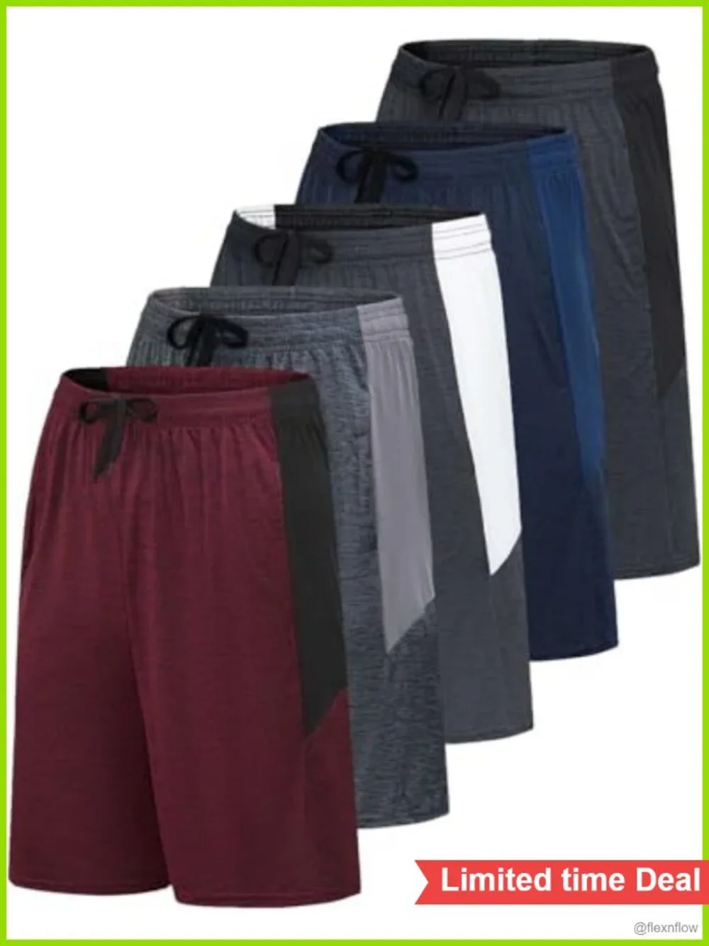 5 Pack Men's Quick Dry Drawstring Athletic Shorts 9